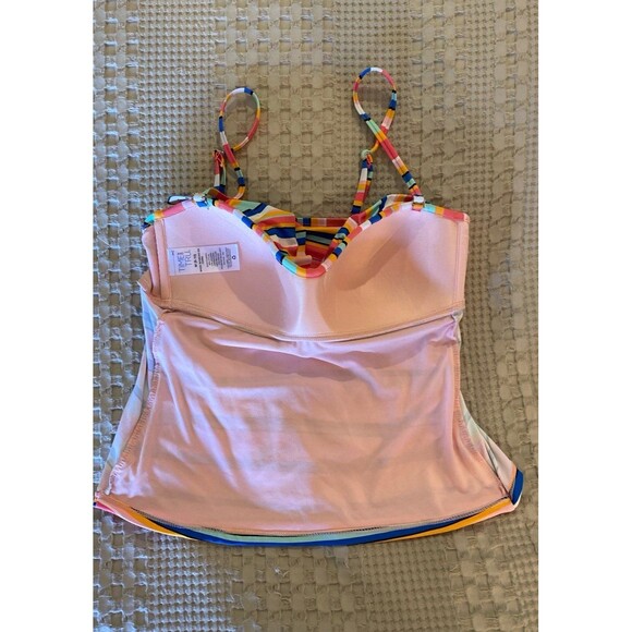 NEW Time and Tru Bikini Swimsuit Top ONLY Size Medium 8-10 Stripes Blue Pink - Picture 7 of 10